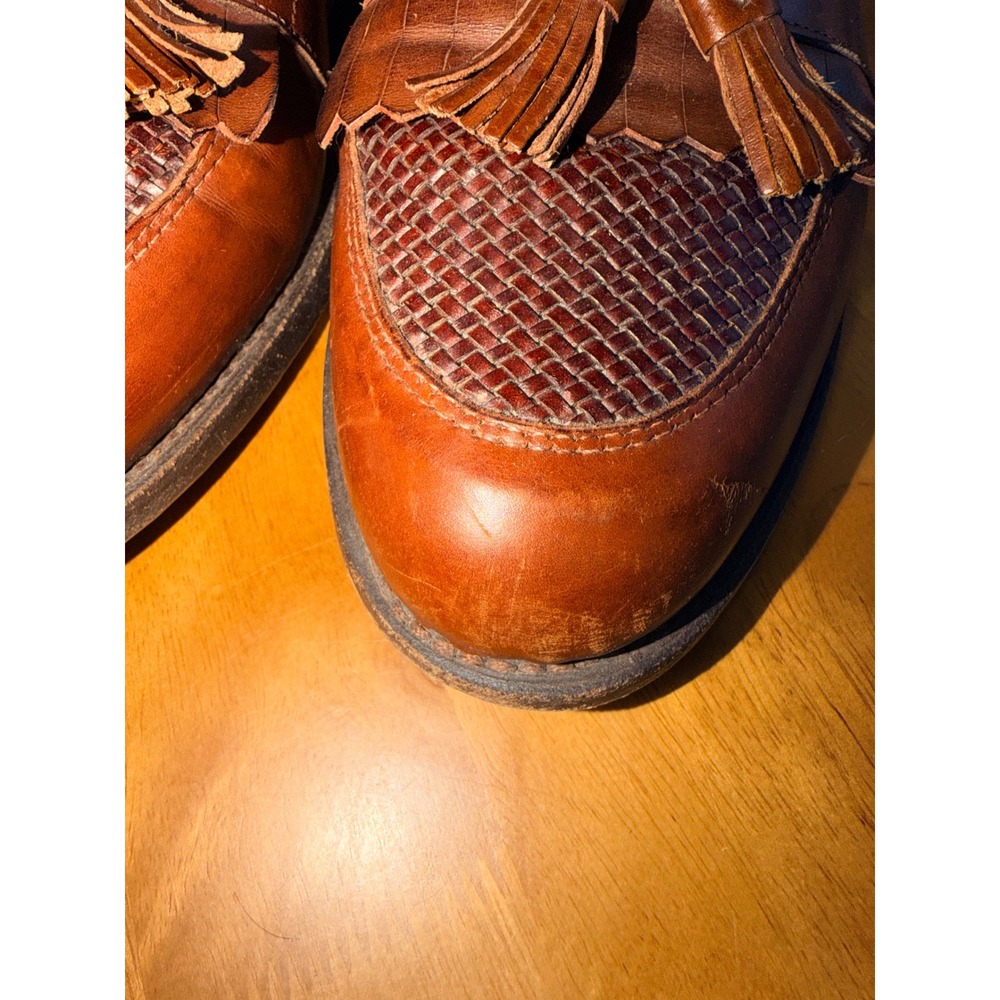 Allen Edmonds Cody 1849 Mens 8.5 E Brown Leather Woven Tassel Kiltie Loafers USA - Picture 9 of 10